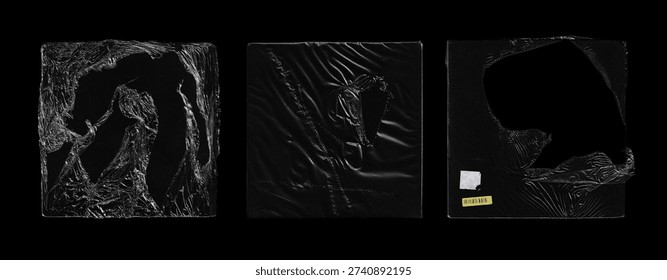 Plastic Wrap Packaging Texture for CD cover, vinyl. Polyethylene packaging with torn effect. Overlay texture packages wrapped. Photo scanned covers polyethylene packing, square shape for overlay