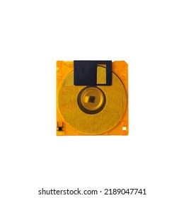 Plastic Yellow Floppy Disk Isolated On White Background.