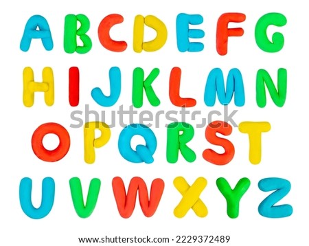 Plasticine Alphabet Isolated, Modeling Clay Letters, Creativity Modelling Material ABC, Clay Dough Lettering, Plasticine Alphabet on White Background, Clipping Path