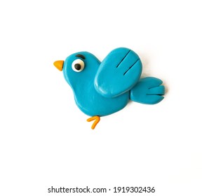 plasticine blue bird on a white background