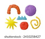 Plasticine colored forms. Modeling clay. Spiral, arc, circle, star.