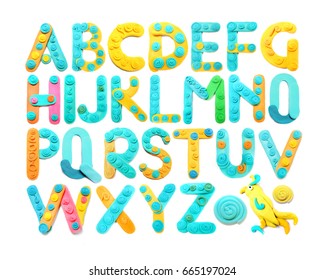 Plasticine letter. Color plasticine alphabet, isolated.