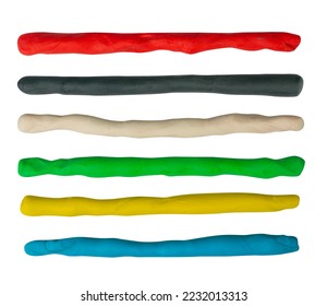 Plasticine Long Stripes Isolated, Modeling Clay Pieces, Creativity Modelling Material Lines, Clay Dough Borders, Plasticine on White Background, Clipping Path