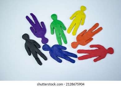 Plasticine People, Rainbow Colors, Red, Orange, Yellow, Green, Blue, Purple. Human Image Concept,  White Background