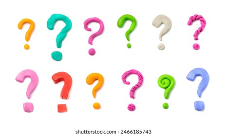 Plasticine question mark, modeling clay quiz symbol, clay dough ask point, faq 3d icon, problem, help simple sign, flat shape interrogation, plasticine question top view