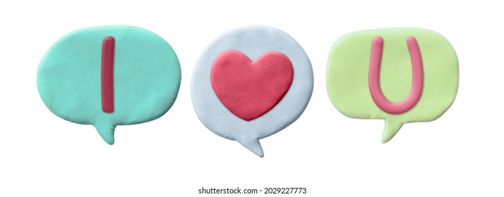 plasticine texture speech bubble I love you phrase with a heart shape color set isolated on white background. Toy and hobby concept - Powered by Shutterstock