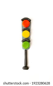 Plasticine Traffic Light On White Background