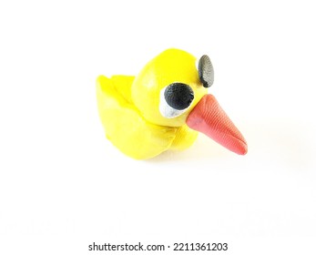 Plasticine Yellow Duck Cartoon Isolated On White Background.