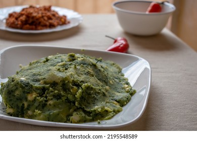 A Plat Of Mukimo - A Traditional Kenyan Food - Taken At A 45 Degree Angle.