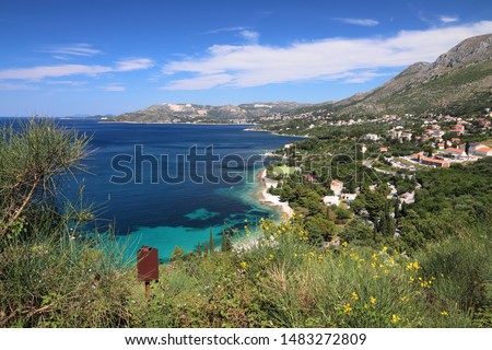 Plat town, Croatia. Landscape with Adriatic Sea and mountains.
