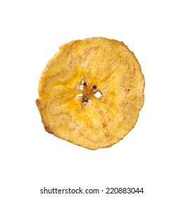 Platano plantain chip on white background, close up