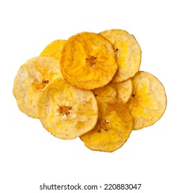 Platano plantain chips on white background, close up