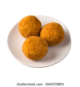 Plate With Arancini Isolated White Background