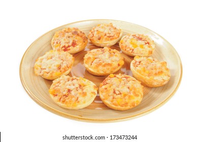 A Plate Of Bagel Pizza Snacks On A White Background