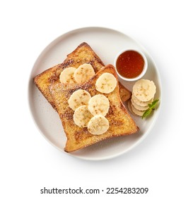 Plate of Banana French Toast isolated on white background - Powered by Shutterstock