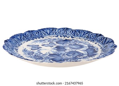 Plate Bowl Dishes Porcelain Ceramic Isolated on white. Front Top view. Cobalt Blue color traditional folk painting Floral Pattern. Souvenir Decor for home interior of premises. Selective Soft Focus - Powered by Shutterstock