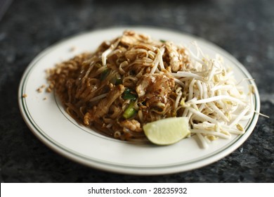 A Plate Of Chicken Pad Thai.