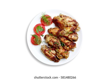 Plate Chicken Wings On White Background Stock Photo 581480266