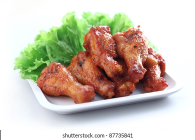 Plate Of Chicken Wings On White Background