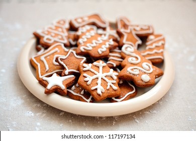 Plate Of Christmas Cookies With Festive Decoration