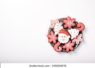 Plate With Christmas Cookies Isolated On White Background