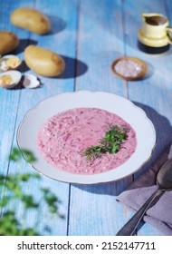 A Plate With Cold Beetroot Soup - National Dish Of Baltic Region	