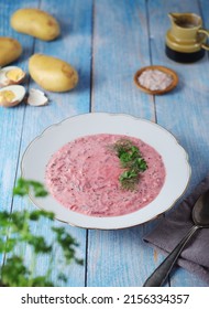 A Plate With Cold Beetroot Soup - National Dish Of Baltic Region