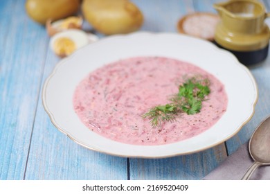 A Plate With Cold Beetroot Soup - National Dish Of Baltic Region