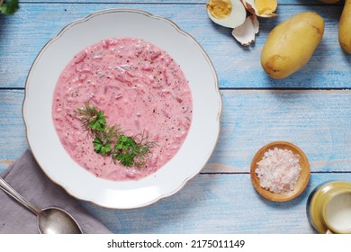 A Plate With Cold Beetroot Soup - National Dish Of Baltic Region