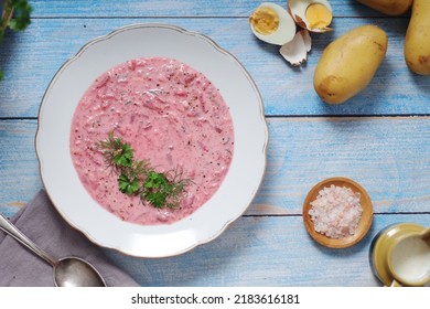 A Plate With Cold Beetroot Soup - National Dish Of Baltic Region