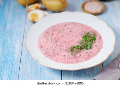 A Plate With Cold Beetroot Soup - National Dish Of Baltic Region