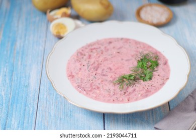 A Plate With Cold Beetroot Soup - National Dish Of Baltic Region