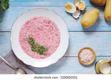 A Plate With Cold Beetroot Soup - National Dish Of Baltic Region