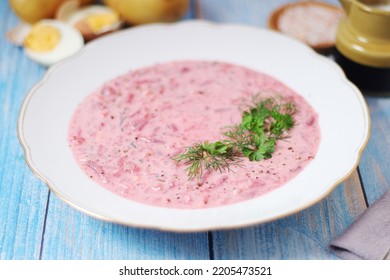 A Plate With Cold Beetroot Soup - National Dish Of Baltic Region