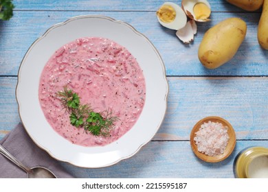 A Plate With Cold Beetroot Soup - National Dish Of Baltic Region