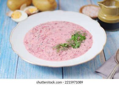 A Plate With Cold Beetroot Soup - National Dish Of Baltic Region