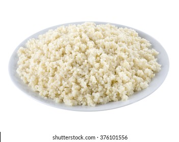 Plate Of Cooked Barley Porridge Isolated