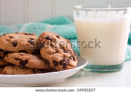 Plate of cookies with glass of milk