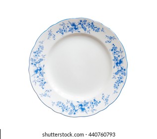Plate, decorated with blue flower painted, isolate on white background, flat lay. - Shutterstock ID 440760793
