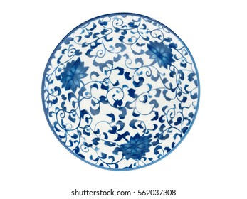 Plate, decorated with blue painted, isolate on white background