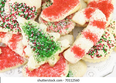 A Plate Of Decorated Christmas Sugar Cookies