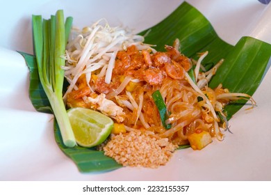 A Plate of Delectable Rustic Style Pad Thai Noodle - Shutterstock ID 2232155357