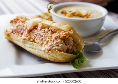 Plate Of Delicious Cape House Lobster Roll And Raging Chowder