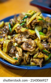 A Plate Of Delicious Chinese Home Cooking, Fried Chicken With Shallots