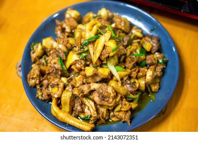 A Plate Of Delicious Chinese Home Cooking, Fried Chicken With Shallots