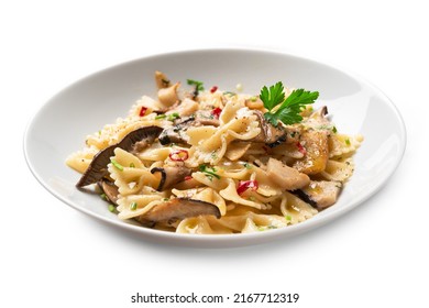 Plate Of Delicious Mushroom Pasta With Chili, Garlic And Parsley ,italian Food 