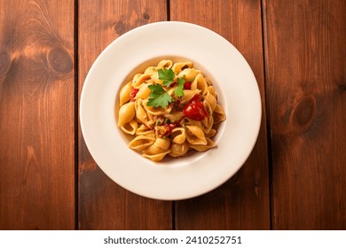 Plate of delicious pasta with fish ragu sauce, mediterranean cuisine  - Powered by Shutterstock