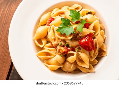 Plate of delicious pasta with tuna sauce, italian food  - Powered by Shutterstock