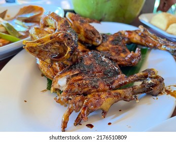 A Plate Of Delicious Slightly Burnt Grilled Chicken