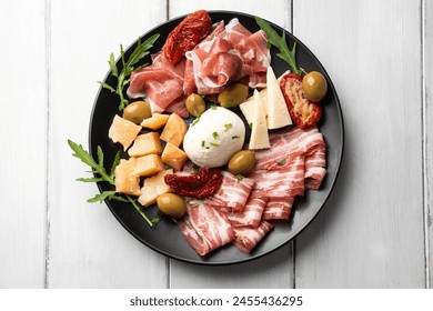 Plate with delicious typical cheese and salami, italian appetizers, european food  - Powered by Shutterstock